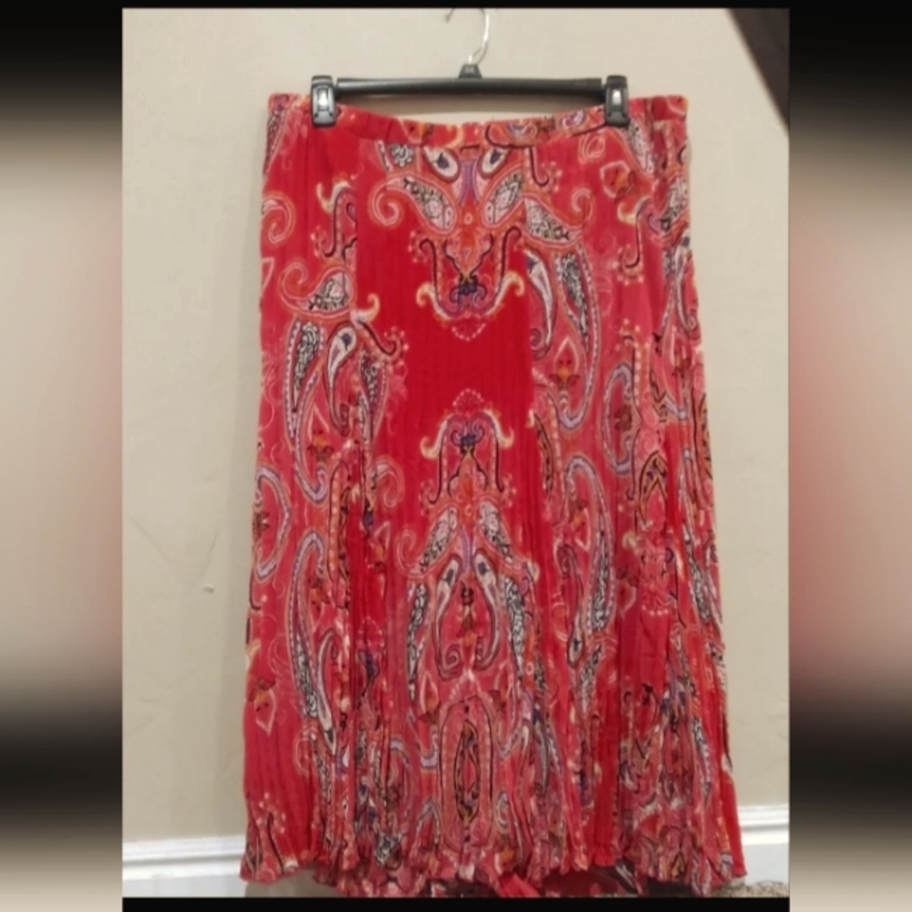 Allison Daley Coral Paisley Pleated Pull on Skirt Sz 20W